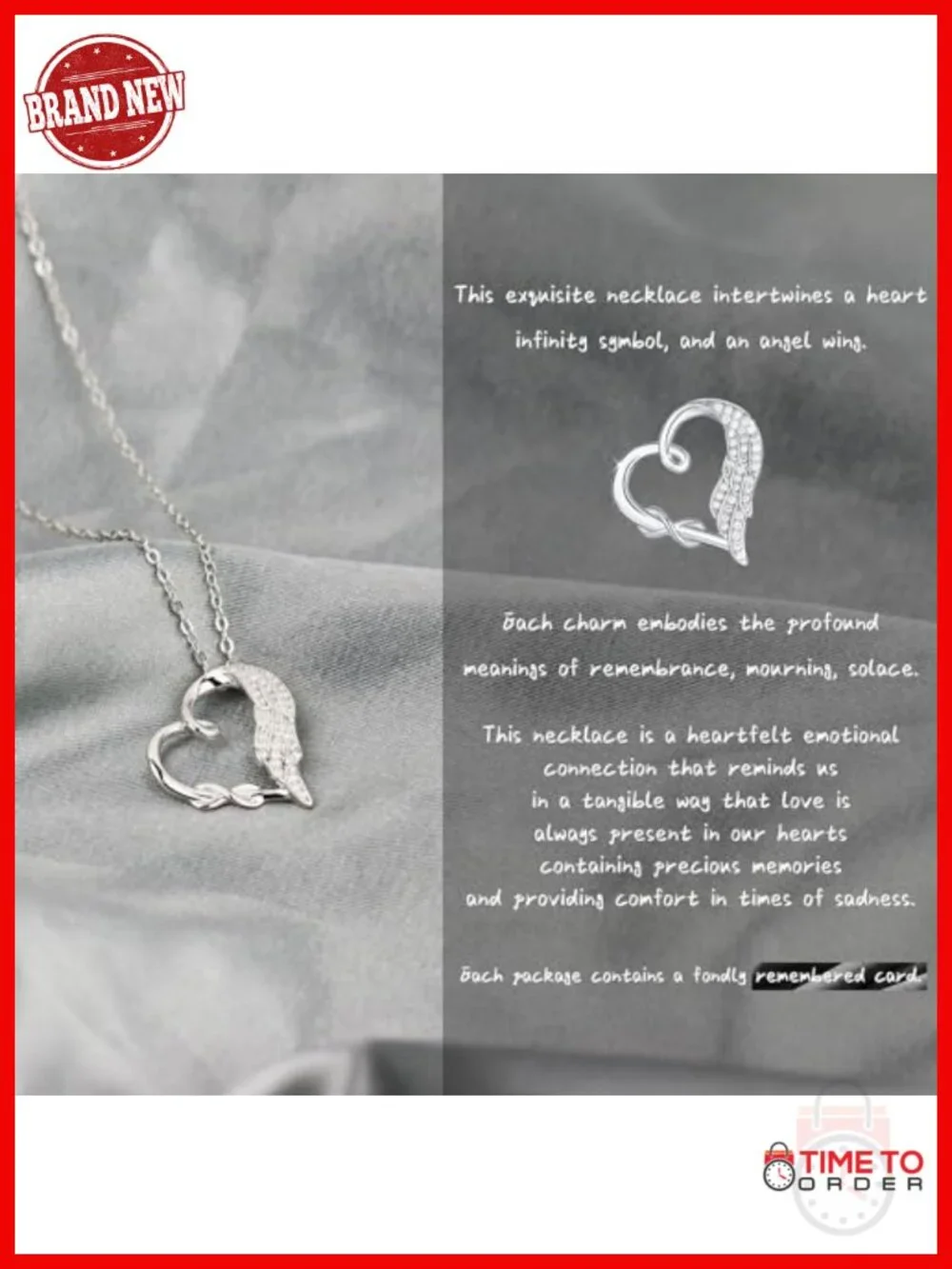 925 Sterling Silver Angel Wing Infinity Heart Memorial Necklace for Loss